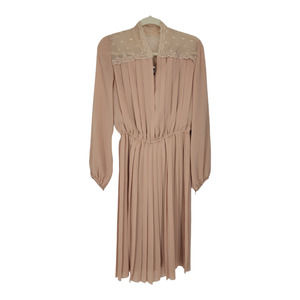 Vintage Victor Costa Women's Size L Large Chiffon Pleated A-Line Dress Lace Yoke
